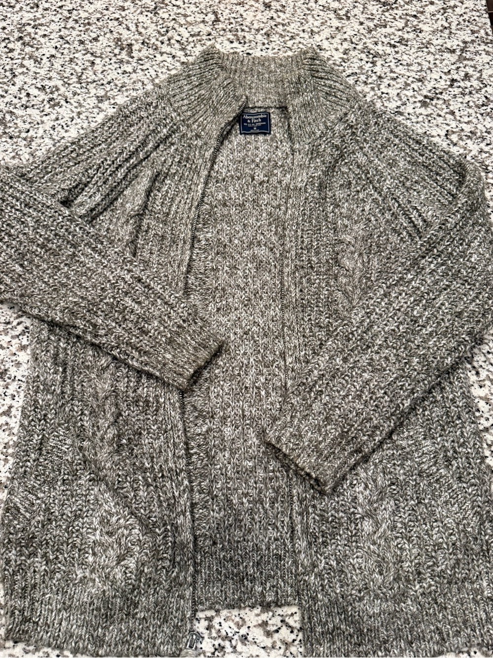 Abercrombie & Fitch Women’s Gray Marled Cable-Knit Sweater Cardigan